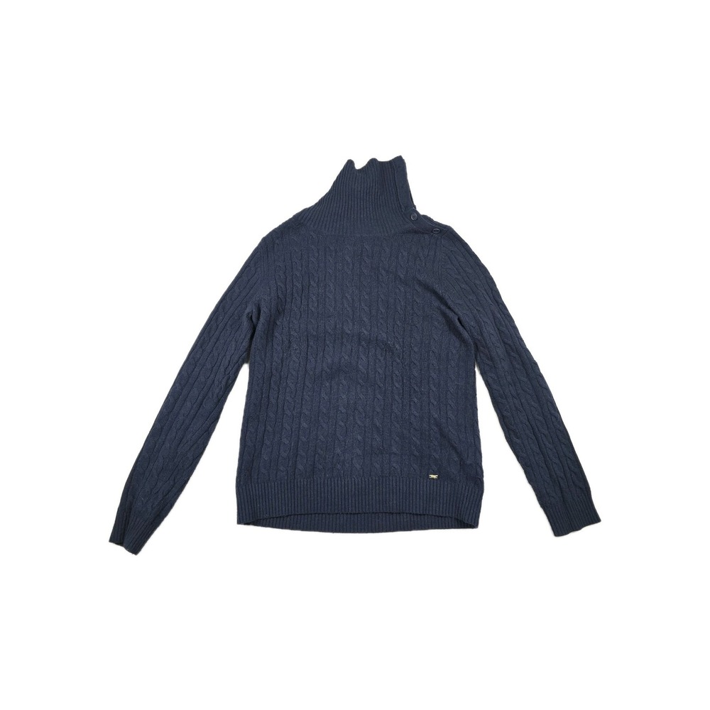Tommy Hilfiger Womens Navy Blue Cable Knit Turtleneck Button Shoulder Sweater L